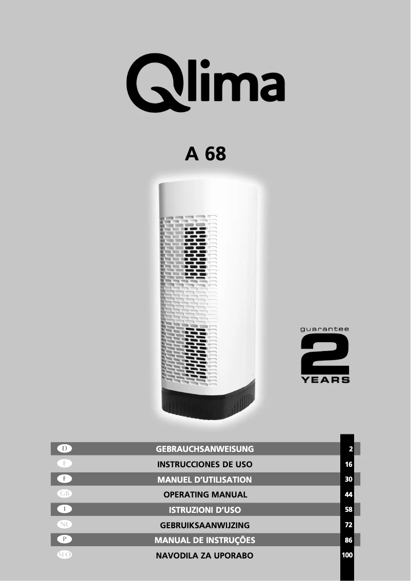 Page 1 of the manual User Manual Qlima A 68