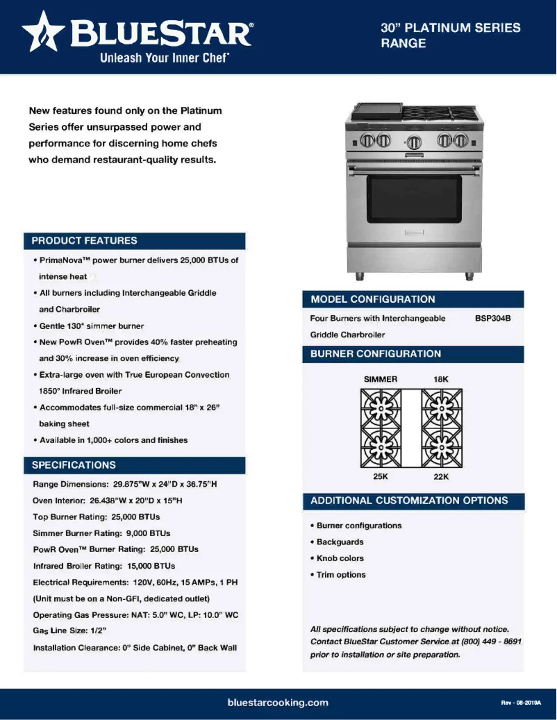 Página 1 del manual Ficha técnica BlueStar BSP304BC-3003