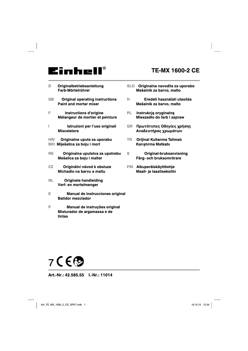Page n°1 - Manuel utilisateur Einhell TE-MX 1600-2 CE
