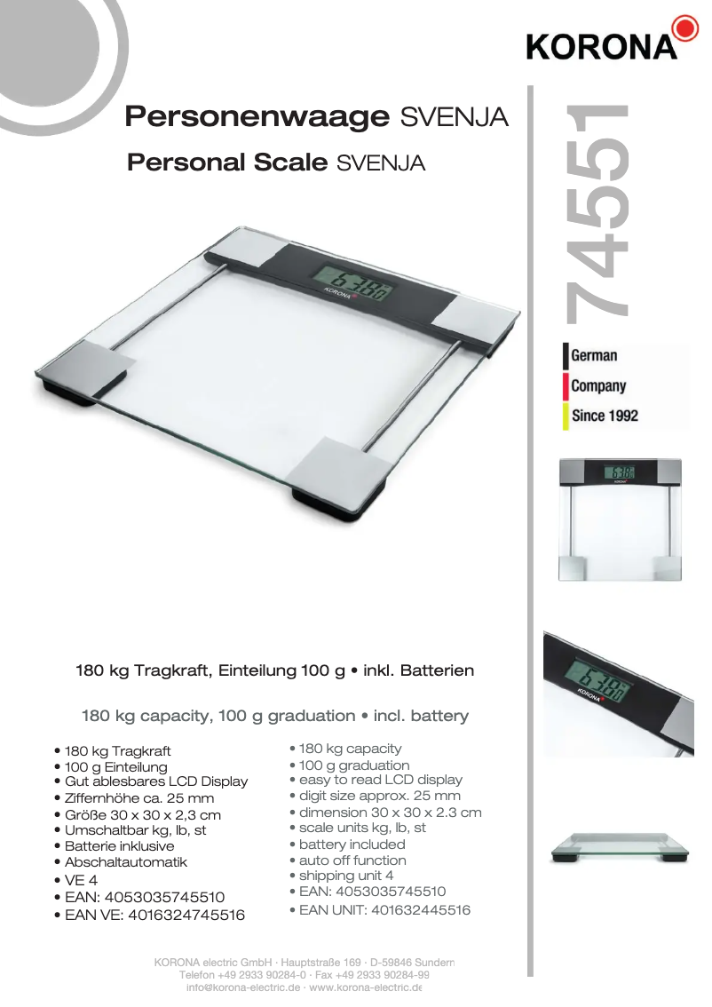 Page n°1 - Fiche technique Korona Svenja 74551