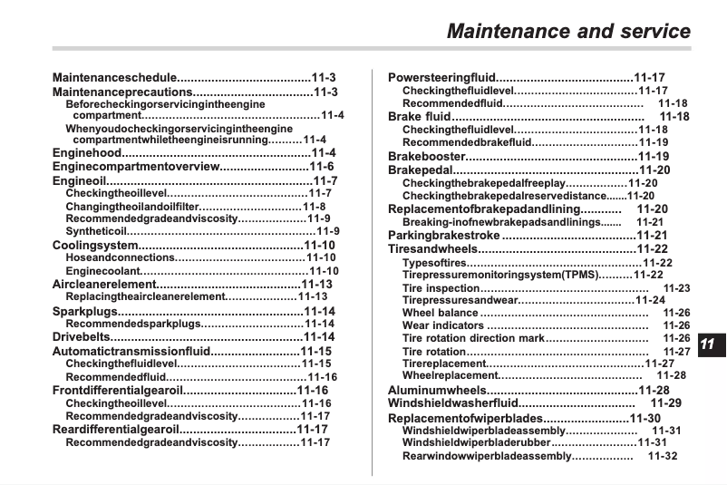 Page 1 de la notice Manuel d'utilisation et d'entretien Subaru Tribeca (2011)