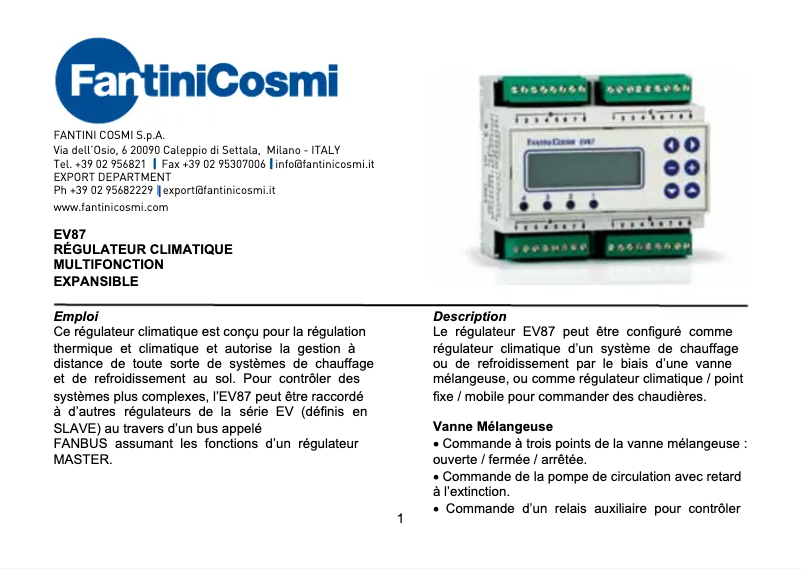 Page n°1 - Manuel utilisateur Fantini Cosmi EV87