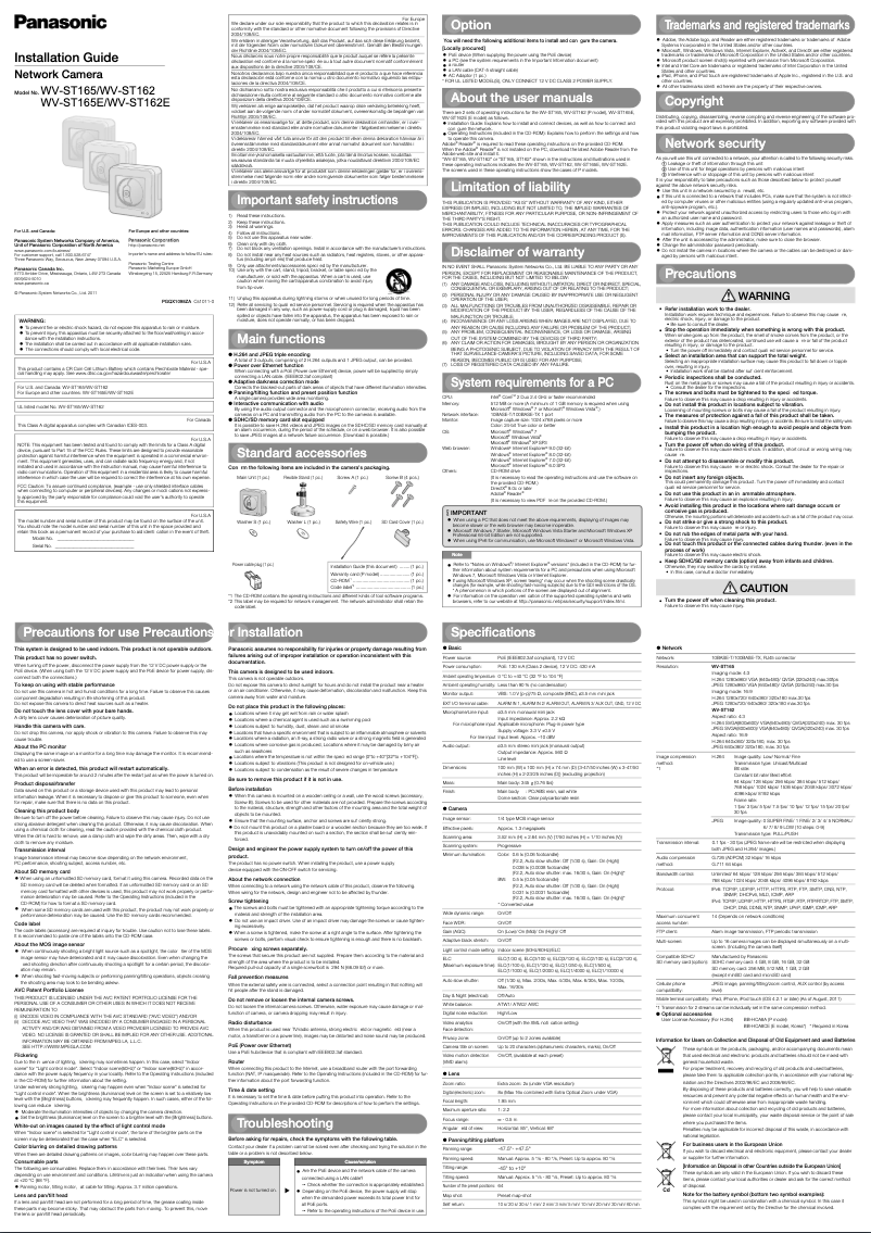 Image de la première page du manuel de l'appareil WV-ST165