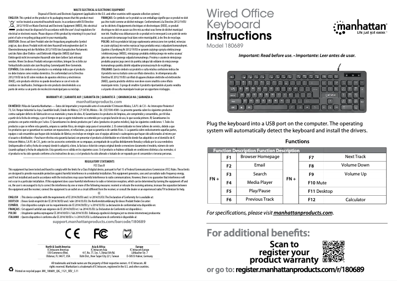 Page 1 de la notice Manuel utilisateur Manhattan 180689