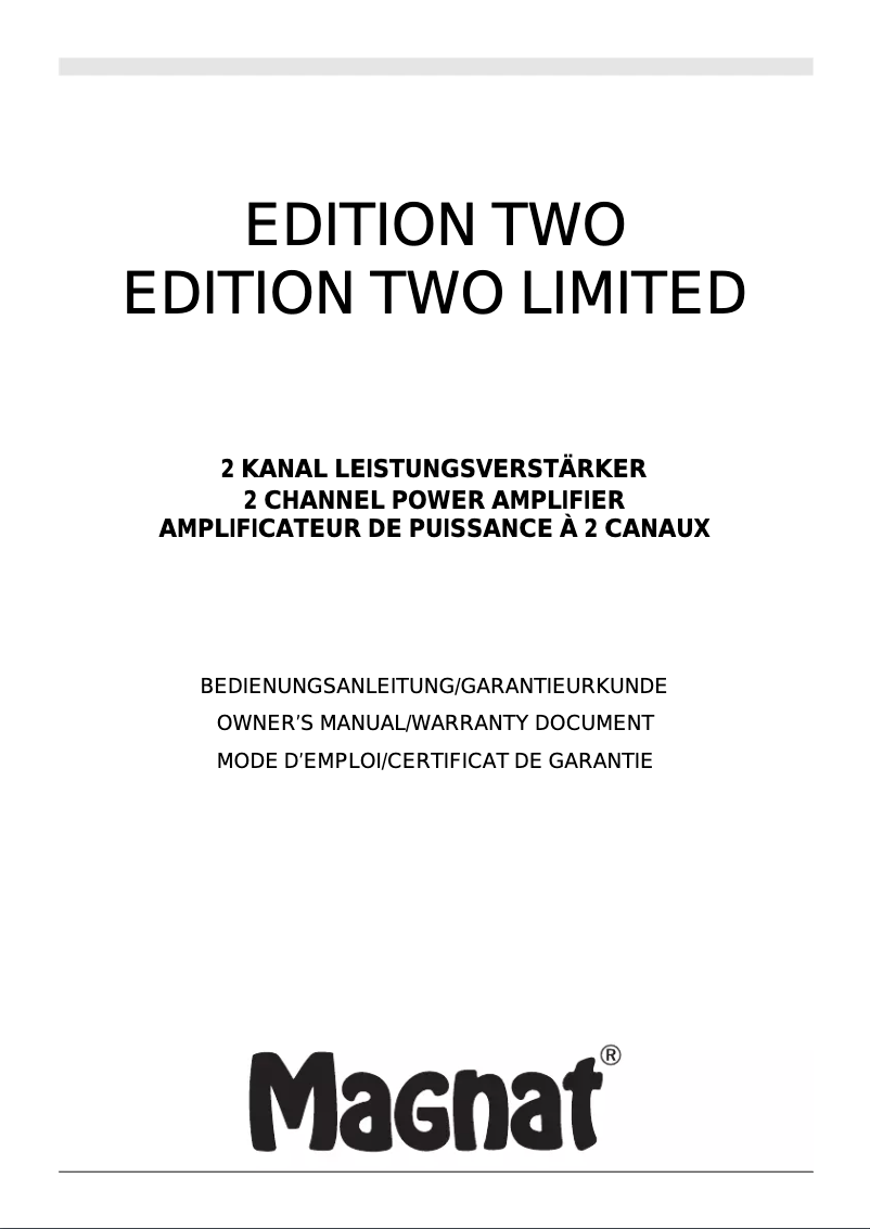 Page 1 of the manual User Manual Magnat Edition Two Limited