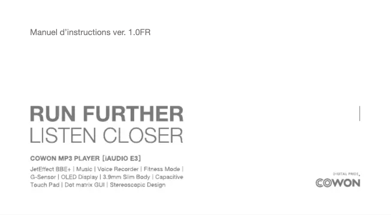 Page 1 de la notice Manuel utilisateur Cowon iAudio E3