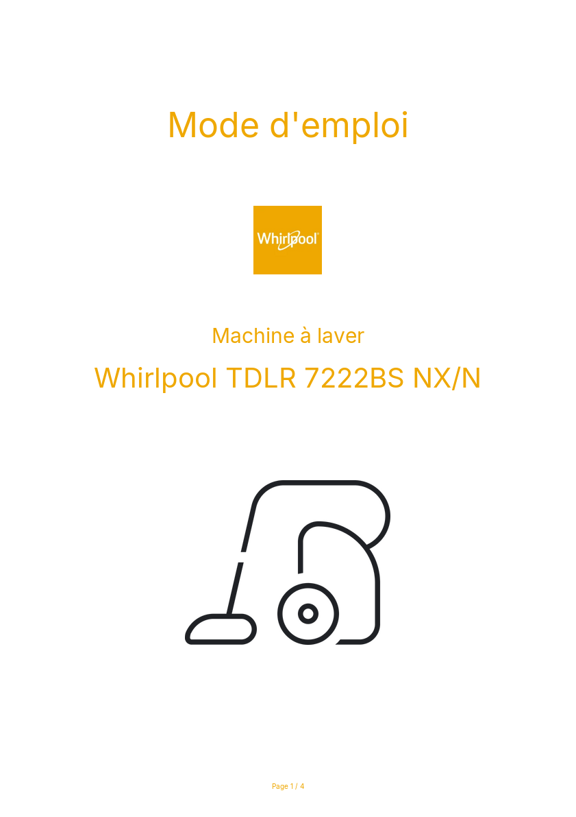 Page n°1 - Mode d'emploi Whirlpool TDLR 7222BS NX/N