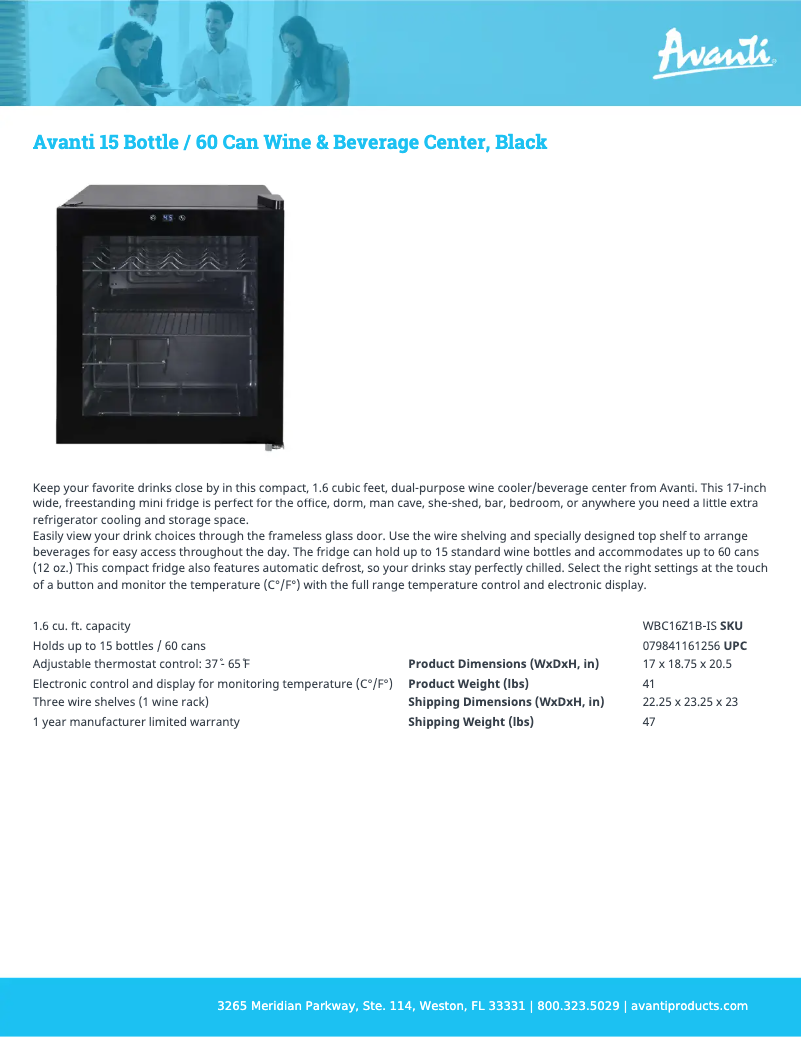Página 1 del manual Ficha técnica Avanti WBC16Z1B-IS