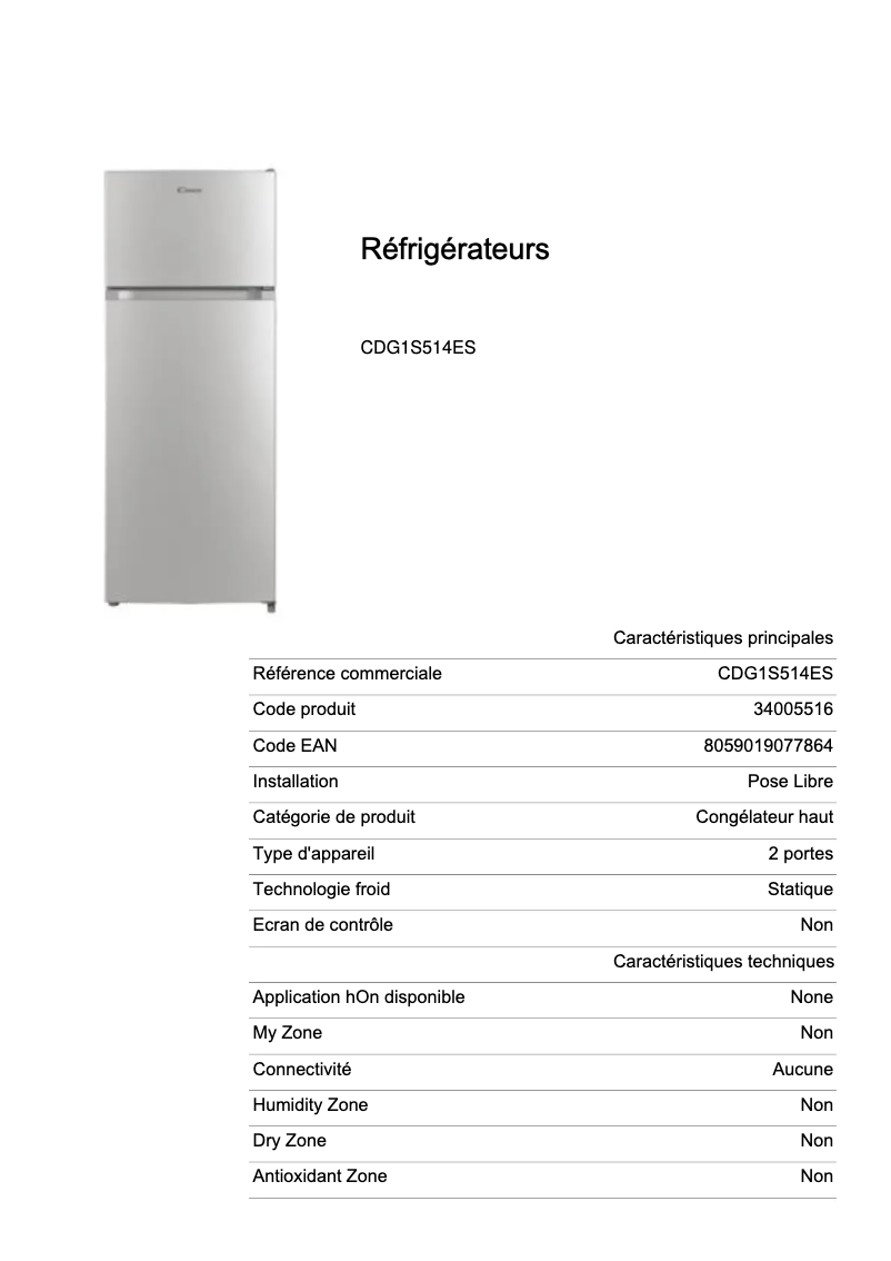 Image de la première page du manuel de l'appareil CDG1S514ES