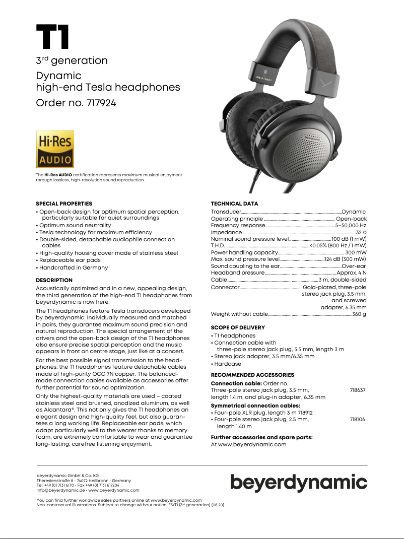 Page n°1 - Manuel utilisateur Beyerdynamic T1