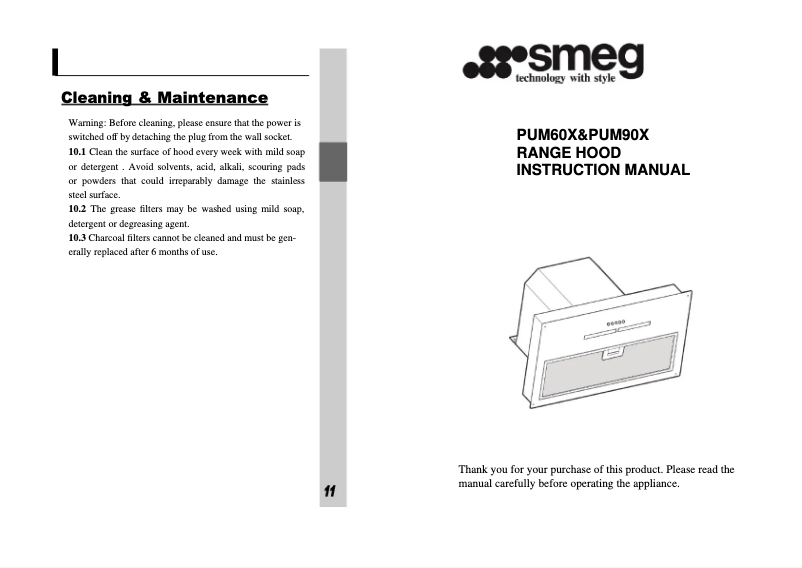 Page 1 de la notice Manuel utilisateur Smeg PUM60X