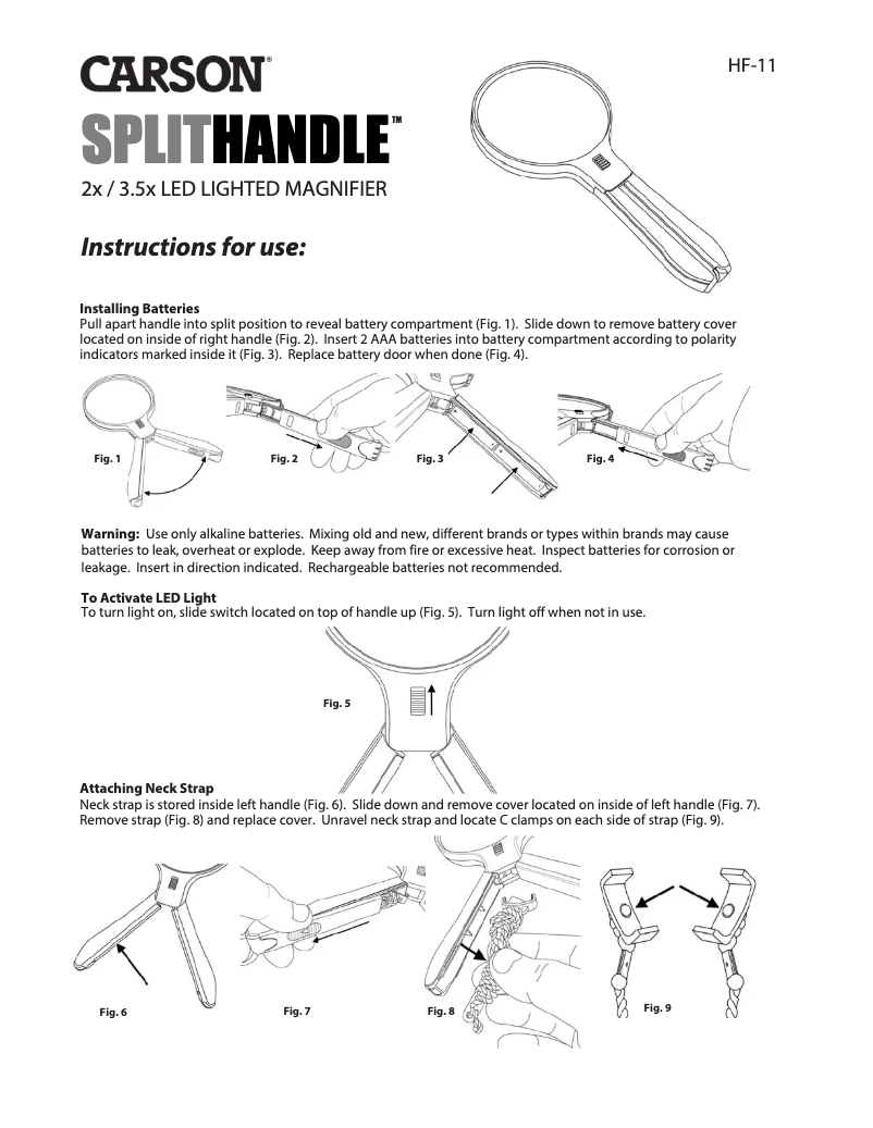 Page 1 de la notice Manuel utilisateur Carson HF-11