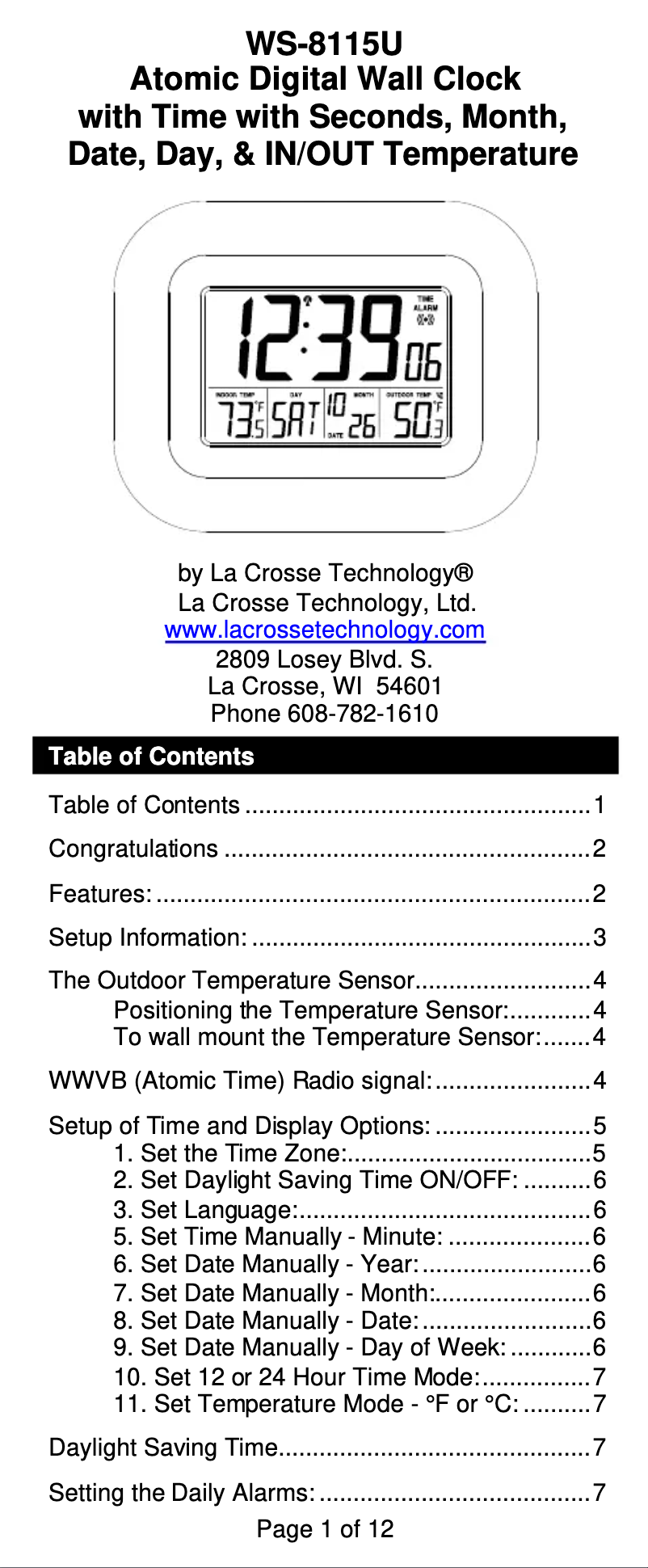 Page 1 de la notice Manuel utilisateur La Crosse Technology WS-8115U-S