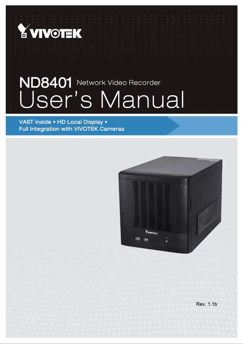 Page 1 de la notice Manuel utilisateur Vivotek ND8401