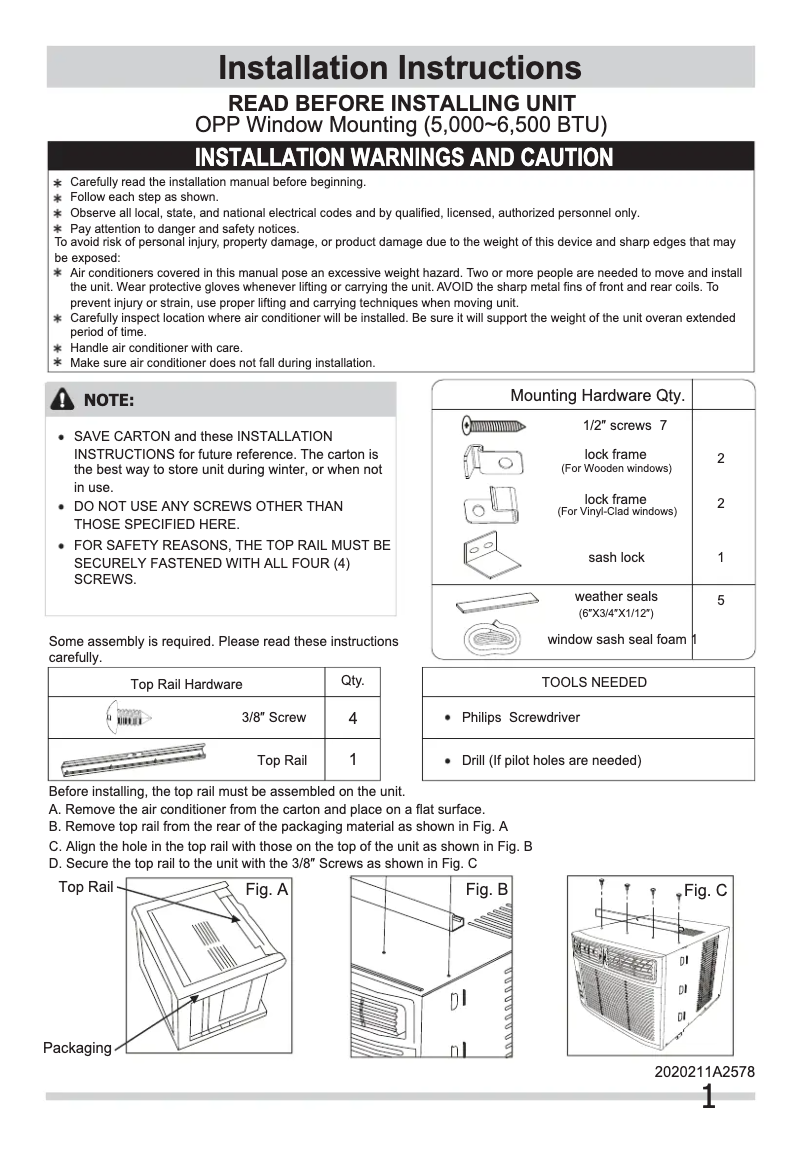 Page n°1 - Guide d'installation Frigidaire FFRA0511Q1