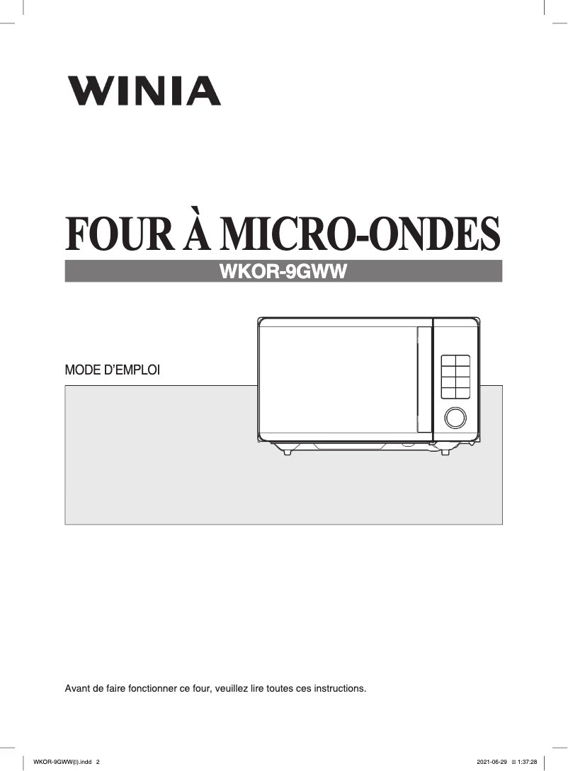 Page n°1 - Manuel utilisateur Winia WKOR-9GWW