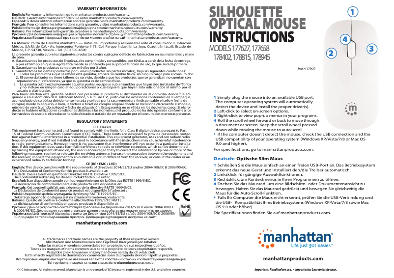 Page 1 de la notice Manuel utilisateur Manhattan 178402