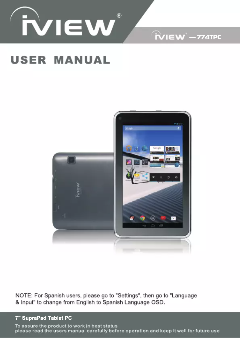 Page n°1 - Manuel utilisateur IVIEW SupraPad 774TPC