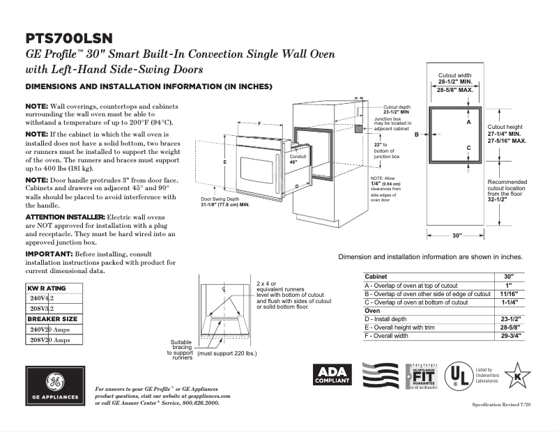 Page n°1 - Fiche technique GE Profile PTS700LSNSS