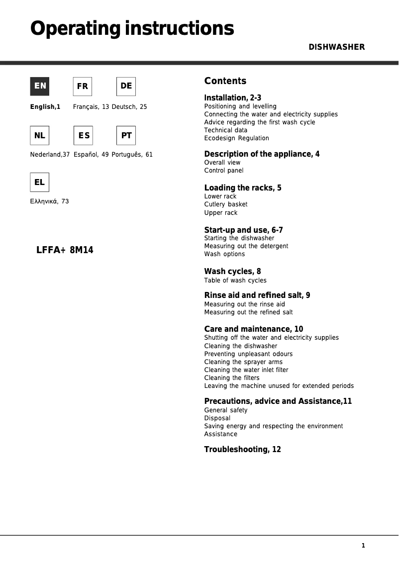 Page 1 de la notice Manuel utilisateur Hotpoint Ariston LFFA plus 8M14