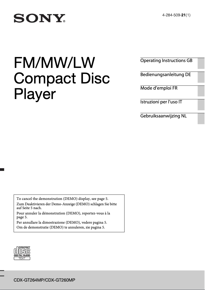 Page 1 de la notice Mode d'emploi Sony CDX-GT264MP