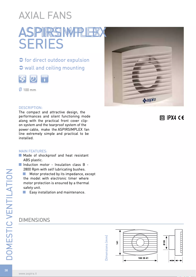 Page 1 de la notice Fiche technique Fantini Cosmi ASPIRSIMPLEX