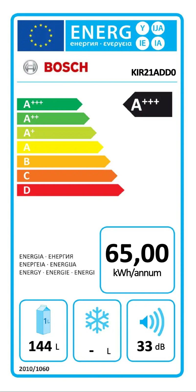 Página 1 del manual Etiqueta energética Bosch KIR21ADD0