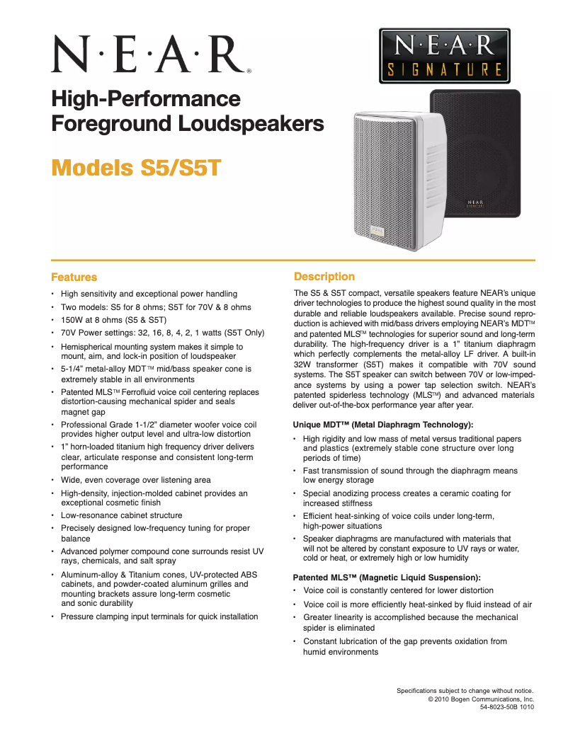 Page n°1 - Manuel utilisateur Bogen NEAR S5T