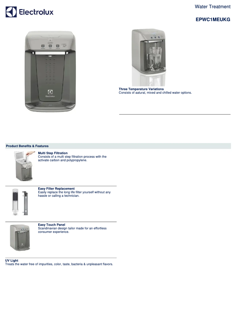 Page 1 de la notice Fiche technique Electrolux EPWC1MEUKG