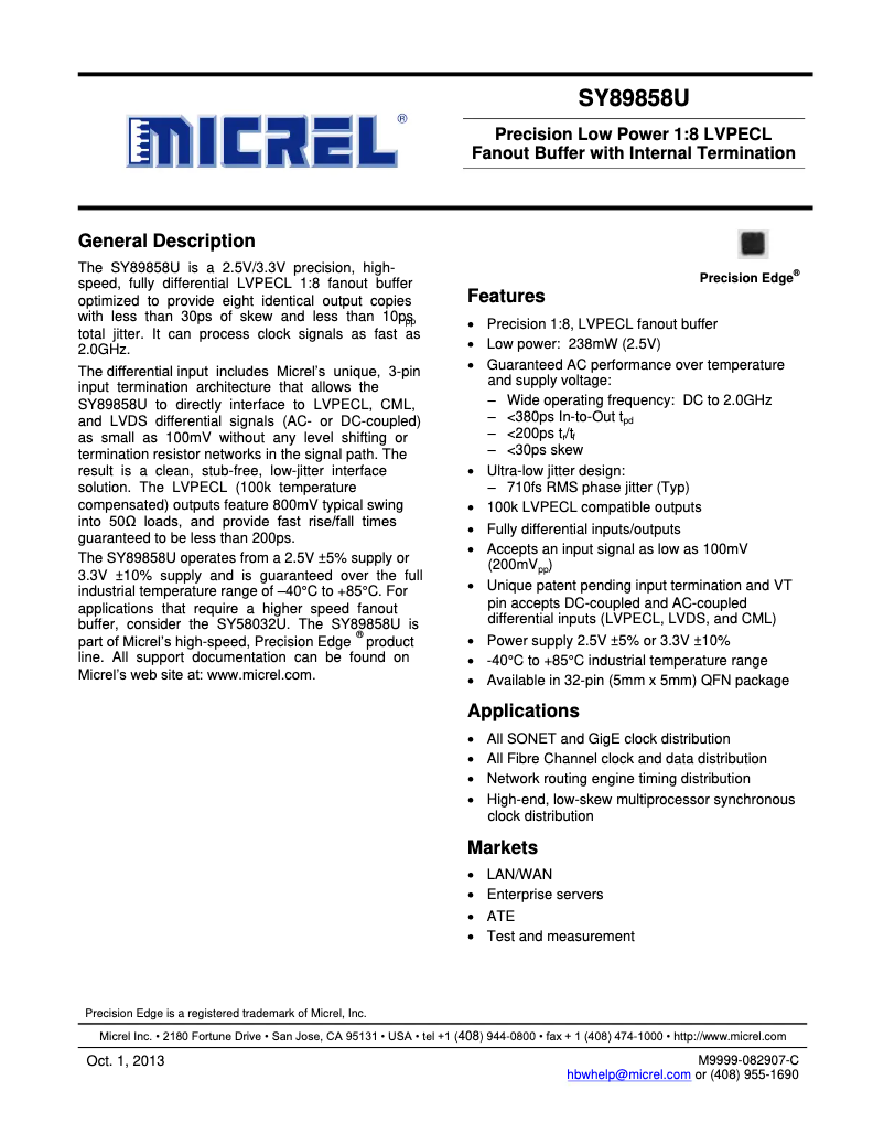 Page 1 de la notice Manuel utilisateur Microchip SY89858U