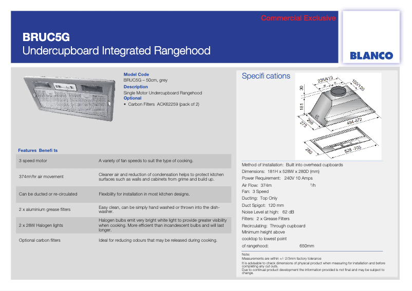 Page n°1 - Fiche technique BLANCO BRUC5G