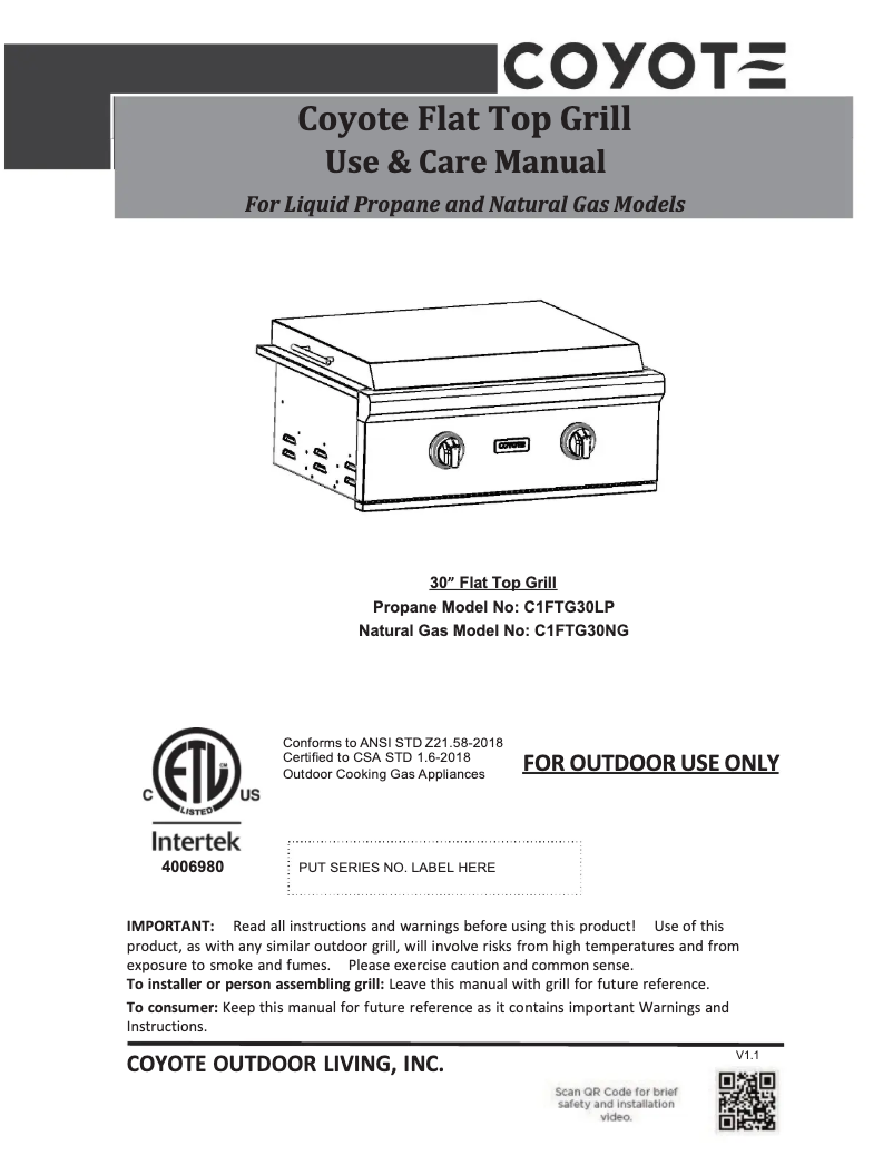 Image de la première page du manuel de l'appareil C1FTG30
