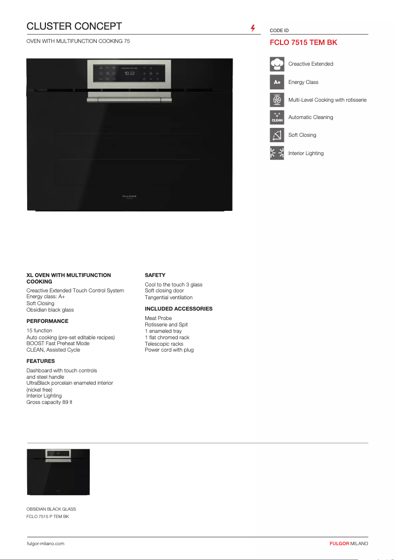 Page 1 de la notice Fiche technique Fulgor Milano FCLO 7515 TEM BK