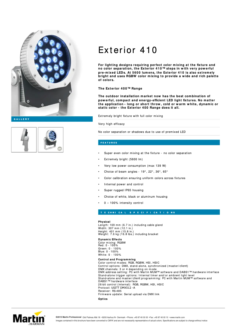 Page 1 de la notice Fiche technique Martin Exterior 410
