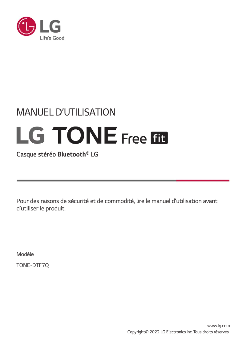 Page n°1 - Manuel utilisateur LG Tone Free Fit TONE-DTF7Q