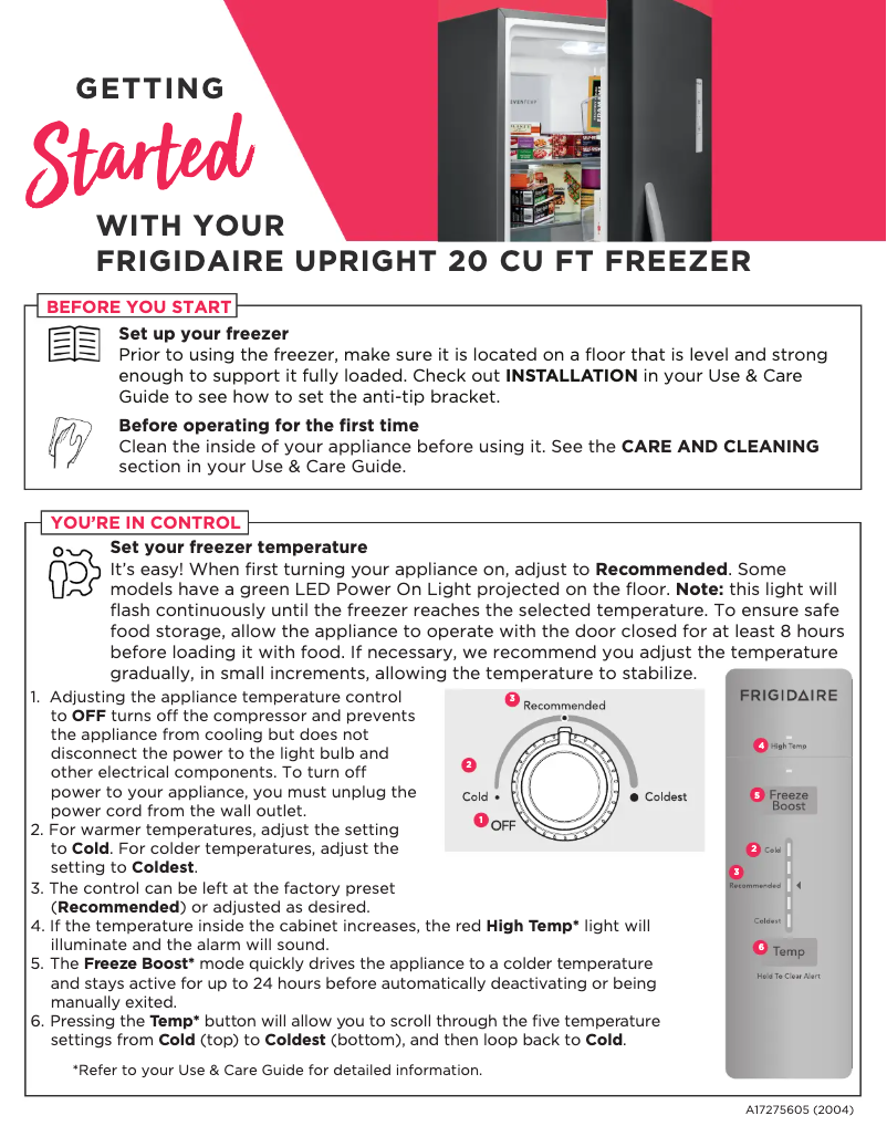 Página 1 del manual Guía de inicio rápido Frigidaire FFFU20F2VW