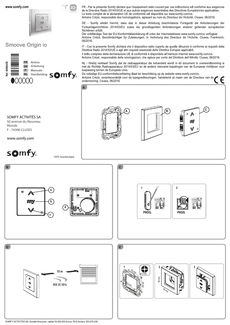 Page n°1 - Manuel utilisateur Somfy Smoove Origin io