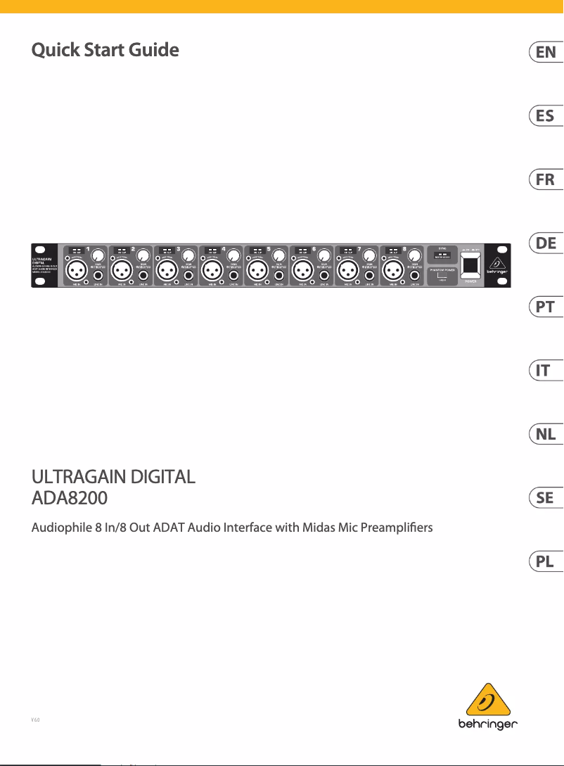 Page 1 of the manual User Manual Behringer Ultragain Digital ADA8200