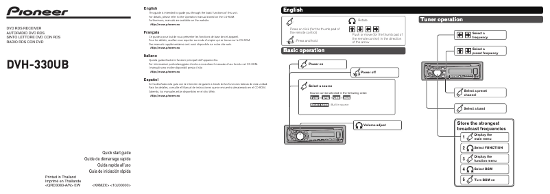 Página 1 del manual Guía de inicio rápido Pioneer DVH-330UB