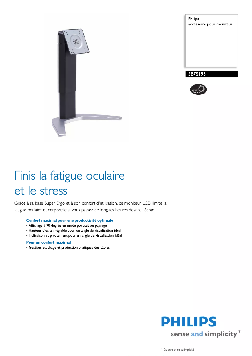 Page n°1 - Fiche technique Philips SB7S19S