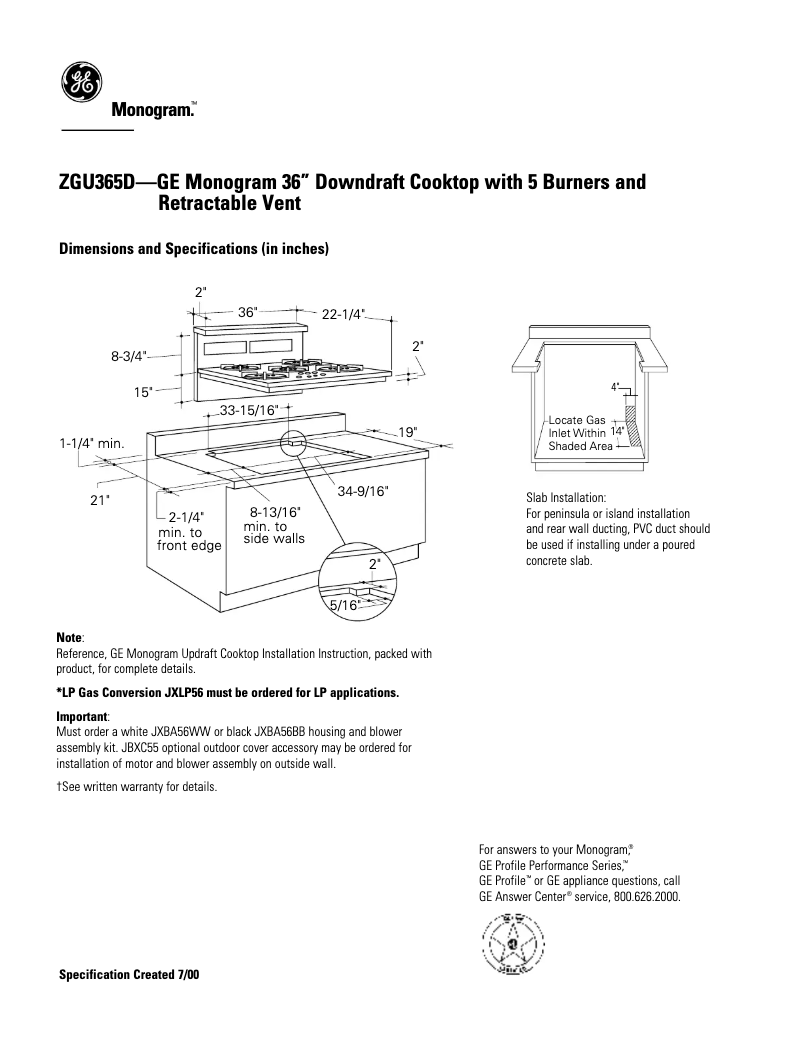 Page n°1 - Fiche technique GE ZGU365DWBWG