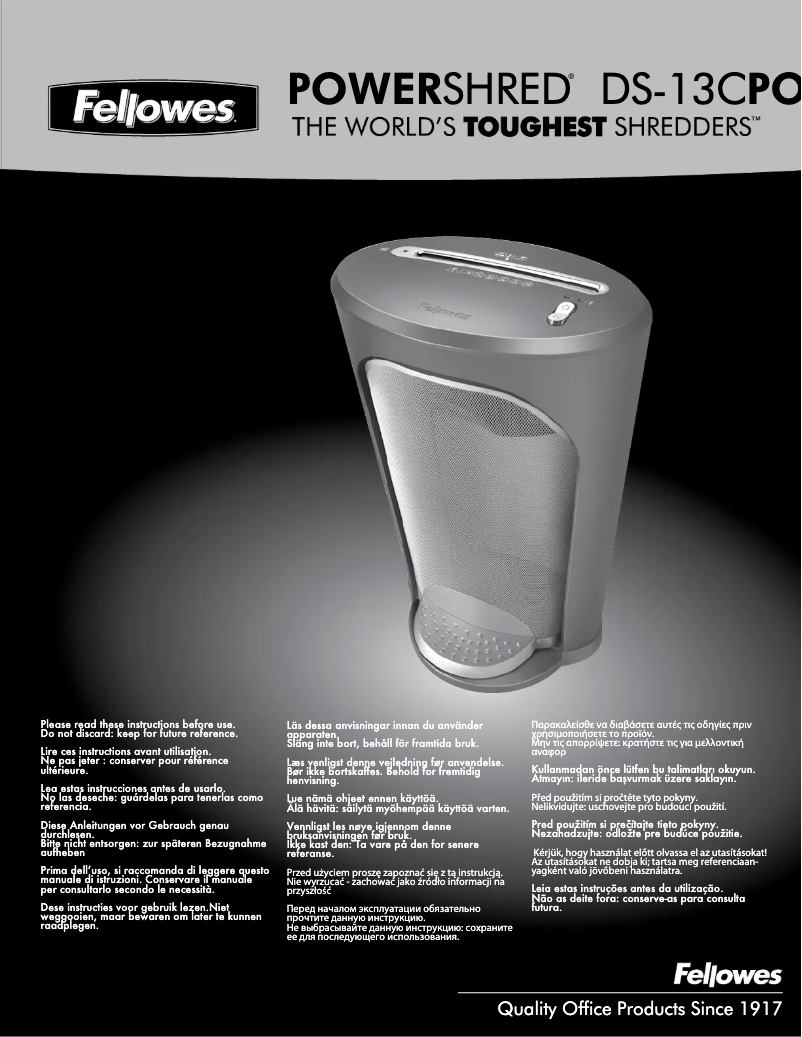 Page 1 de la notice Manuel utilisateur Fellowes Powershred DS-13C