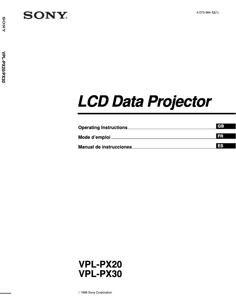 Image de la première page du manuel de l'appareil VPL-PX20