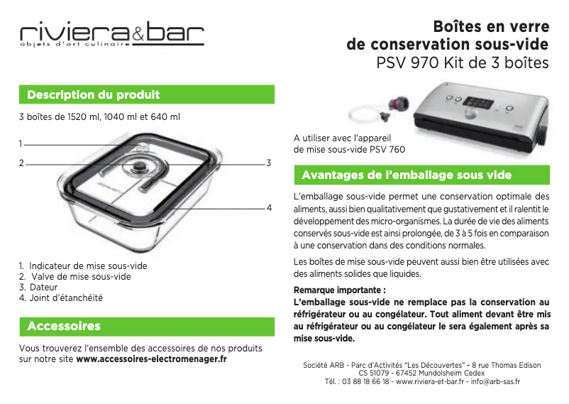 Page 1 de la notice Manuel utilisateur Riviera & Bar PSV970