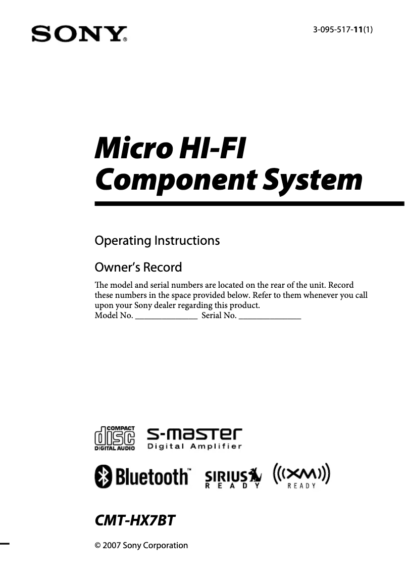Page n°1 - Manuel utilisateur Sony CMT-HX7BT
