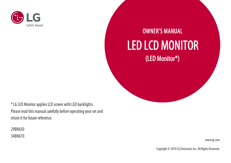 Page 1 de la notice Manuel utilisateur LG UltraWide 34BN670