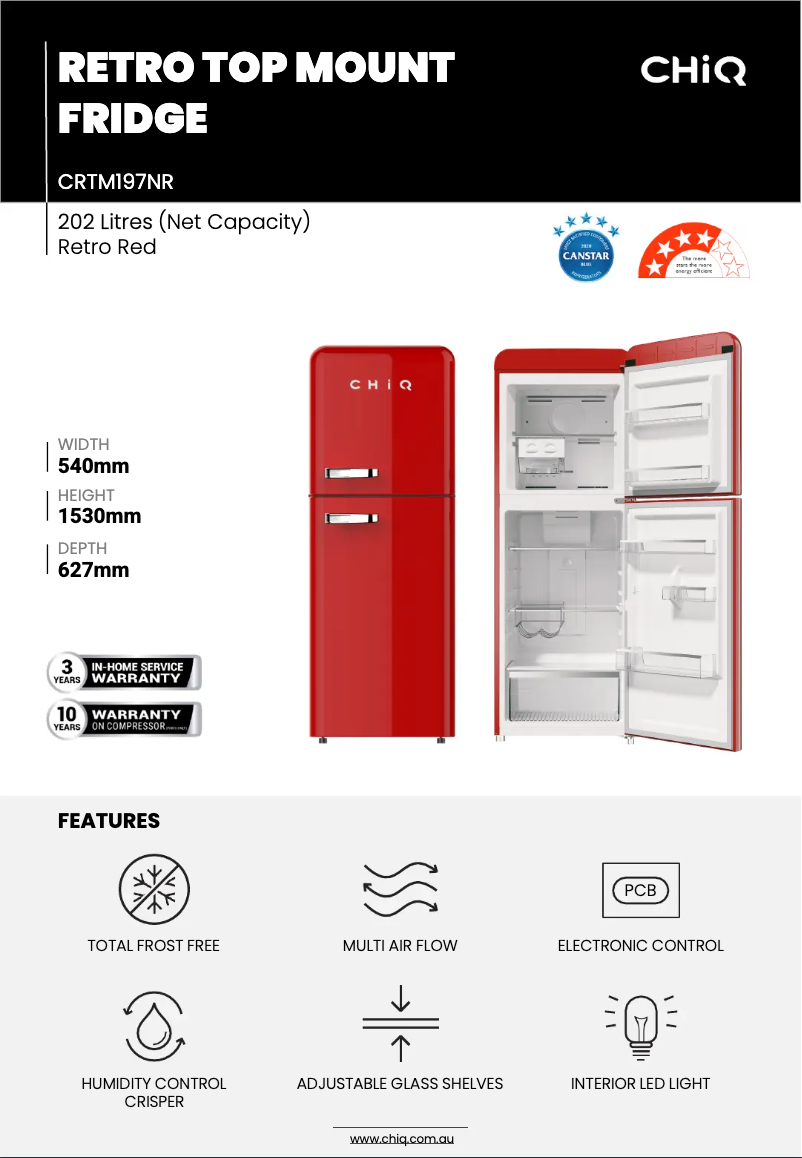 Page 1 de la notice Fiche technique CHiQ CRTM197NR