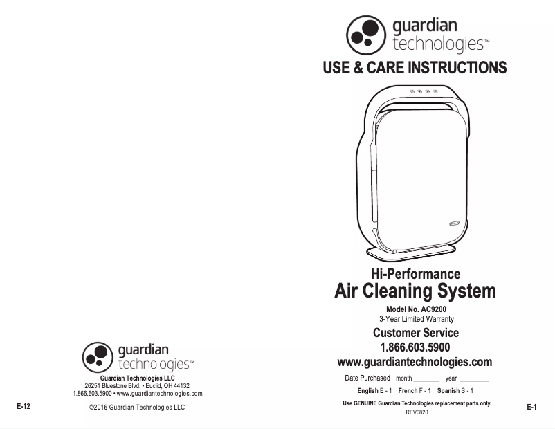 Page 1 of the manual User Manual Guardian AC9200