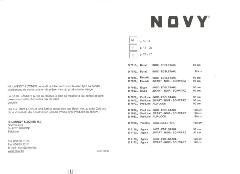 Page n°1 - Manuel utilisateur Novy Elyps 7050