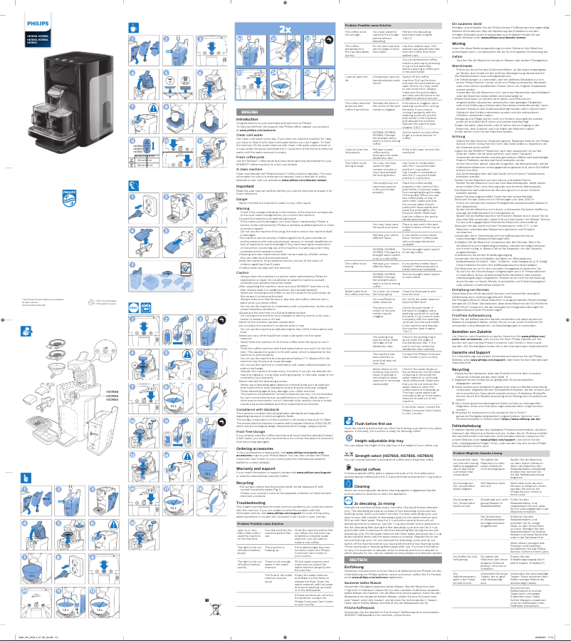Image de la première page du manuel de l'appareil Senseo Quadrante HD7868